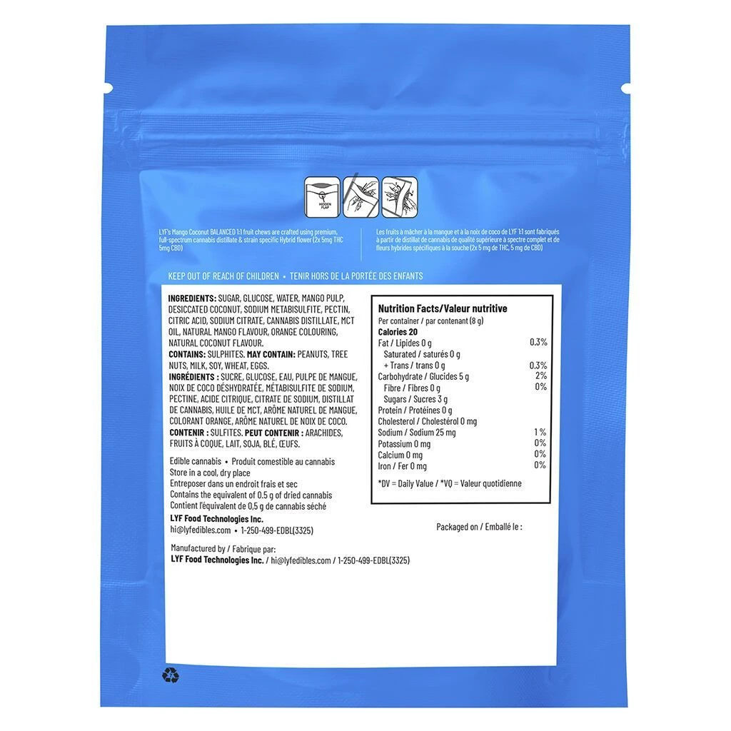 LYF Full Spectrum Mango Coconut 1:1 Soft Chews Hybrid Strains 5 LYF Full Spectrum Mango Coconut 1:1 Soft Chews Hybrid Strains