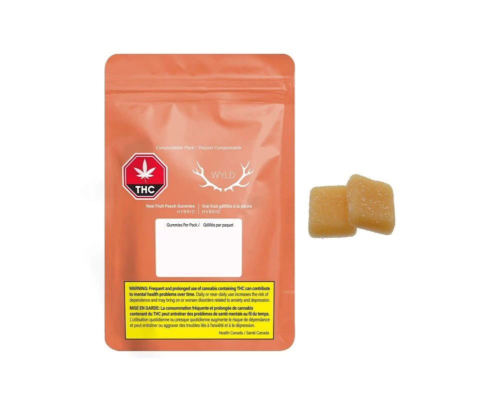 WYLD Canada Real Fruit Peach Soft Chews 5:1 2 X 4 G Hybrid Strains 4 WYLD Canada Real Fruit Peach Soft Chews 5:1 2 X 4 G Hybrid Strains