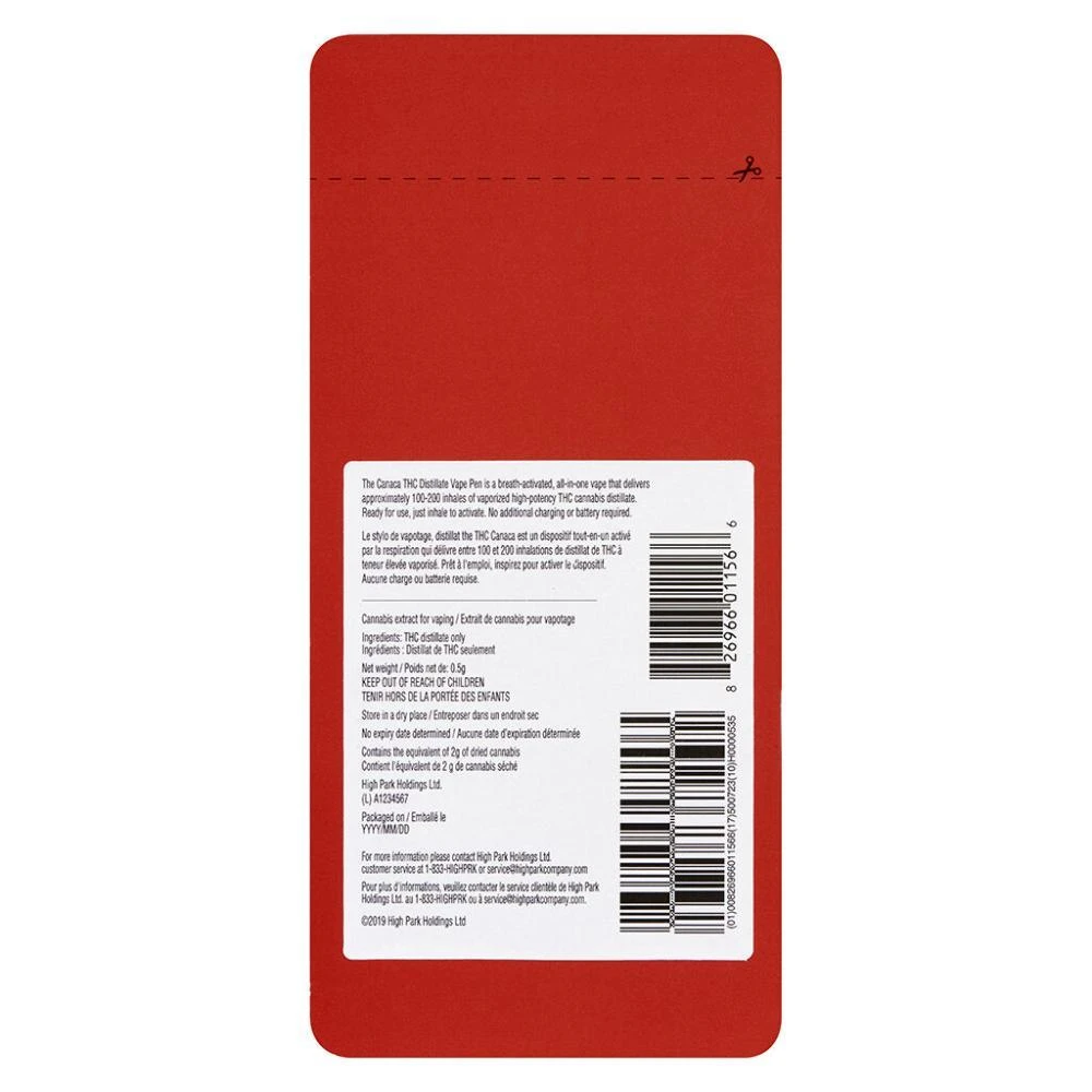 Canaca THC Distillate Disposable Pen (500mg) Hybrid Strains 3 Canaca THC Distillate Disposable Pen (500mg) Hybrid Strains