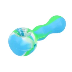 Canna Cabana 4" Silicone Pipe W/ Glass Bowl & Secret Storage - Blue/Green Bubbler Accessories