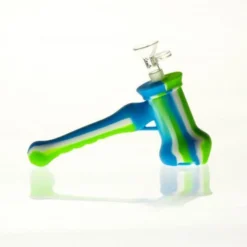 Accessories Canna Cabana 7" Silicone Hammer Pipe W/ Glass Bowl & Secret Storage - Green/Blue