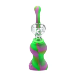Canna Cabana Silicone Mini Sherlock Bubbler W/ Downstem & Glass Bowl - Green/Purple