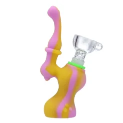 Accessories Canna Cabana Silicone Mini Sherlock Bubbler W/ Downstem & Glass Bowl - Purple/Yellow