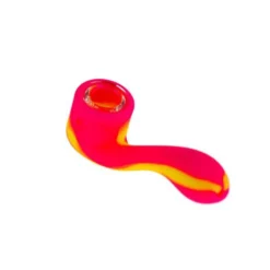 Accessories Canna Cabana Silicone Sherlock Pipe W/ Insert Bowl - Pink/Yellow Bubbler