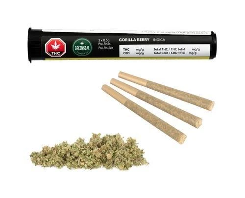 GreenSeal Gorilla Berry PR 3 X 0.5 G Pre-Rolls 3 GreenSeal Gorilla Berry PR 3 X 0.5 G Pre-Rolls